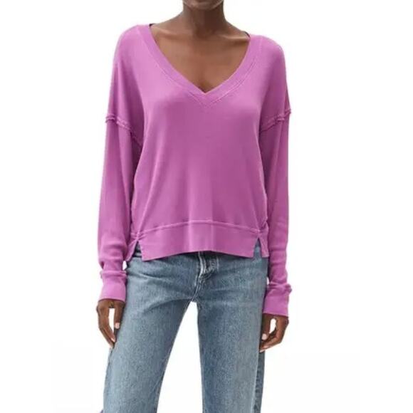 Michael Stars Camila v-neck notched-hem knit top OS one size mystic pink thermal - Picture 1 of 10